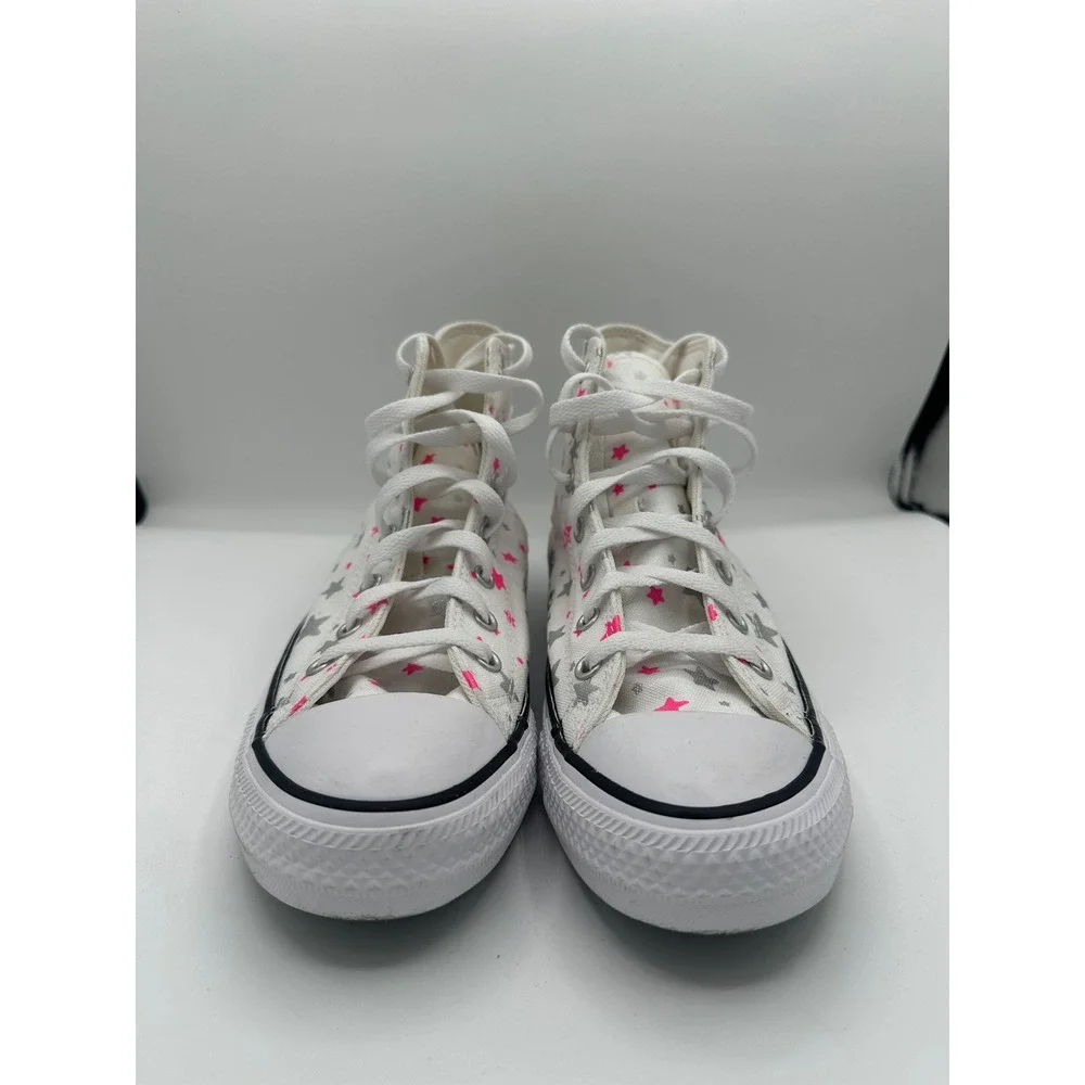 Converse Chuck Taylor All Star High Top Pink Silver Stars White A05393F Kids 5.5